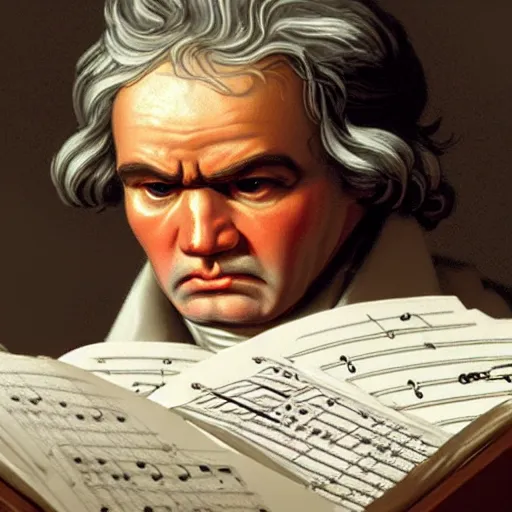 Image similar to of beethoven trying to compose at the piano but unable to hear and crying with frustration with pages of hand written score all around unreal engine 5 3 d photorealistic scene cinematic lighting