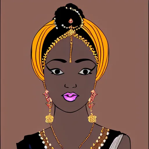 Prompt: elegant Somali lady, line art