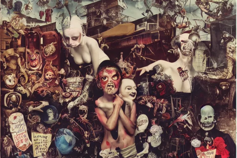 Image similar to full color american nightmare, joel peter witkin photo of 1 9 5 0 s suburban family, capitalist propaganda meets body horror, patriotic nihilism, annie liebovitz, bosch, disney, gustave dore, pixar