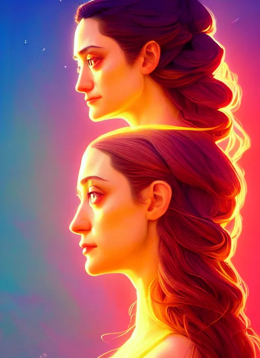 Prompt: side profile centered painted portrait, emmy rossum as galadriel, lord of the rings, gloomhaven, matte painting concept art, art nouveau, beautifully backlit, swirly vibrant color lines, fantastically gaudy, aesthetic octane render, 8 k hd resolution, by ilya kuvshinov and cushart krent and gilleard james