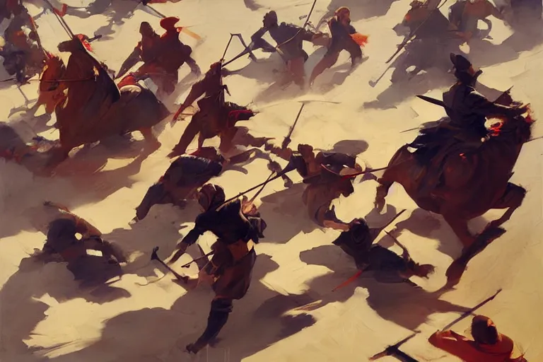 Image similar to greg manchess painting of people in an arena falling over swords, profile picture, organic painting, sunny day, matte painting, bold shapes, hard edges, street art, trending on artstation, by huang guangjian, gil elvgren, ruan jia, randy vargas, greg rutkowski