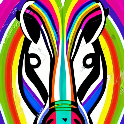 Prompt: portrait friendly cute happy stylish realistic rainbow zebra. background in the style of art nouveau. lively. colorful. hd.