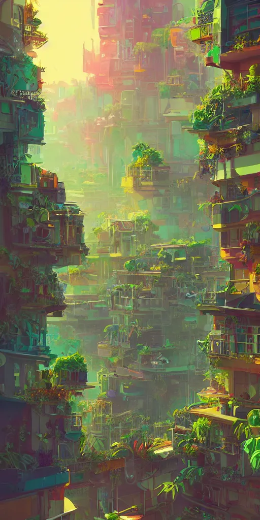 Image similar to lush solarpunk windowsill with plants on it, looking out toward a solarpunk cityscape, vignette of windowsill, detailed digital concept art by anton fadeev and marc simonetti, trending on artstation