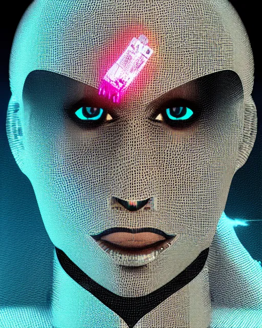 Image similar to a glitch art character portrait of cyborg wizard / hacker trending on artstation deviantart pinterest detailed realistic hd 8 k high resolution