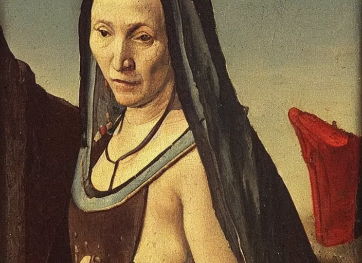 Prompt: old master painting of a medieval woman,