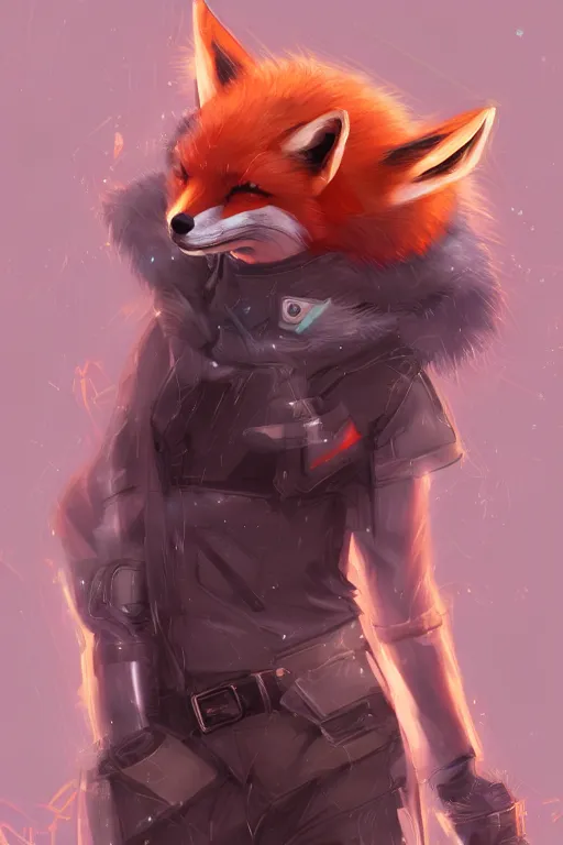 Image similar to a fox fursona, trending on artstation, by kawacy, furry art, digital art, cyberpunk