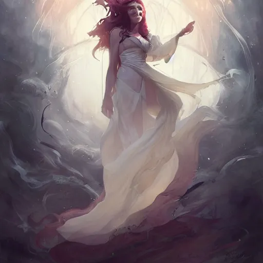 Prompt: a beautiful sorceress in long flowing robes, by charlie bowater, loish, peter mohrbacher, artgerm, greg rutkowski, krenz cushart, wlop