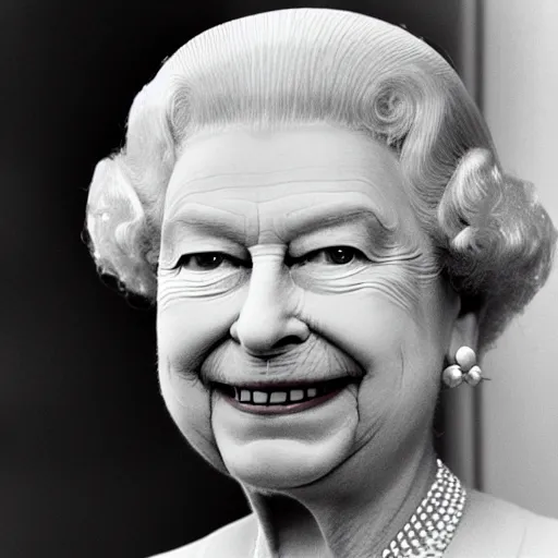 Prompt: Queen Elizabeth after lots of plastic surgery