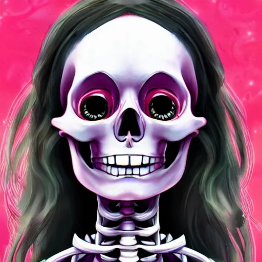 Image similar to manga fine details portrait of joyful skull girl skeleton. anime masterpiece by Studio Ghibli. 8k render, sharp high quality anime illustration in style of Steve Ditko, artstation