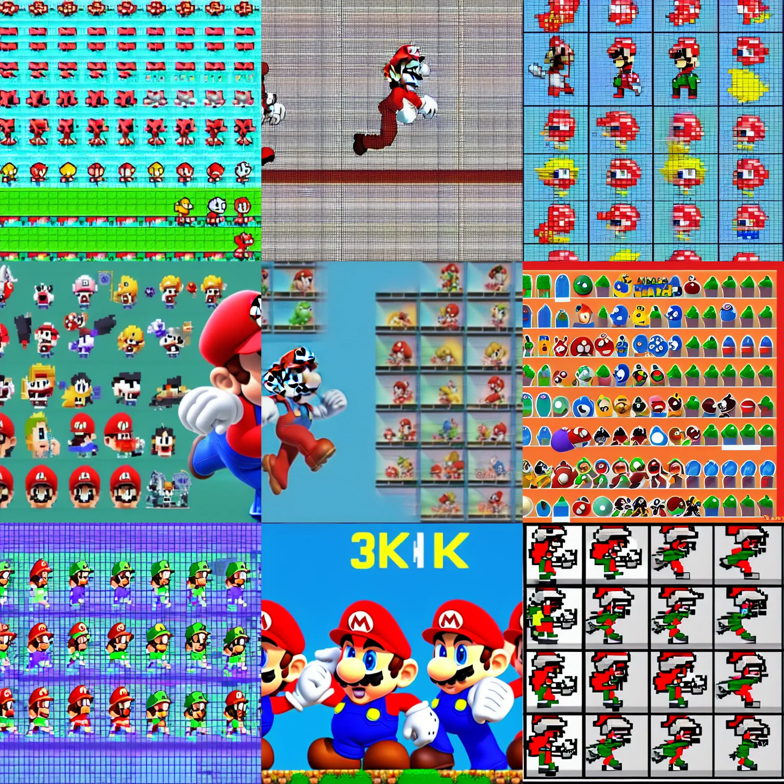 Prompt: 10 frame sprite sheet animation of Mario running, 4k, extreme detail, game design