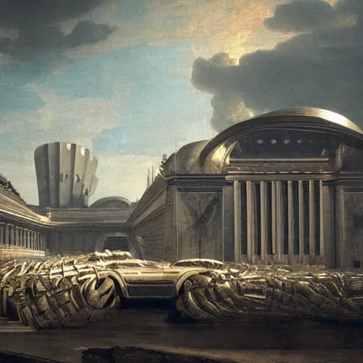 Prompt: car big pattern noise sci-fi organic brutalist forms and wall structure in the coronation of napoleon painting by Jacques-Louis David pinterest keyshot product render cloudy plastic ceramic material shiny gloss water reflections ultra high detail ultra realism 4k in plastic dark tilt shift