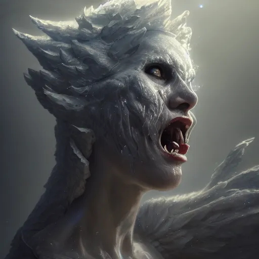 Image similar to a roaring and crying ghost, tall, silver skin, illustration, cinematic lighting, 8 k, d & d, frostbite 3 engine, dof, artstation, intricate, digital art, crepuscular ray, art by tsuyoshi nagano, greg rutkowski