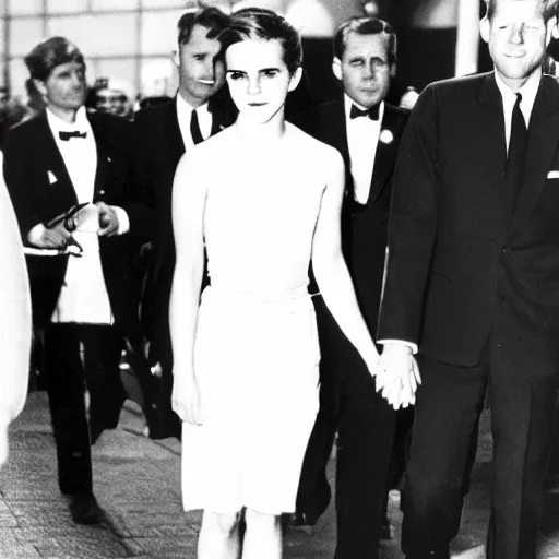 Image similar to emma watson holding the hand of jfk