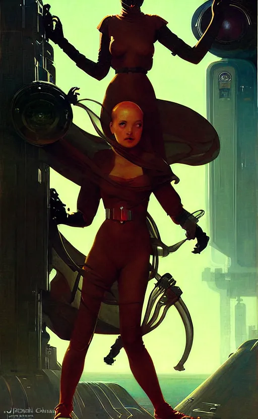 Image similar to pulp scifi fantasy spot illustrations of various character concepts, android girl, burka, futuristic design, crafting, diy, by norman rockwell, roberto ferri, daniel gerhartz, edd cartier, jack kirby, howard brown, ruan jia, tom lovell, jacob collins, dean cornwell, astounding stories, amazing, fantasy, other worlds