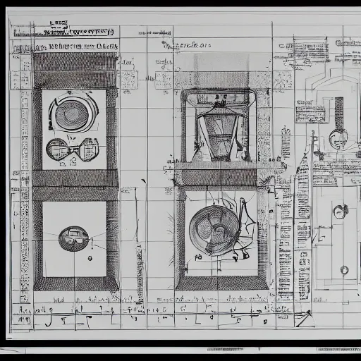 Image similar to very detailed blueprints of a working time machine