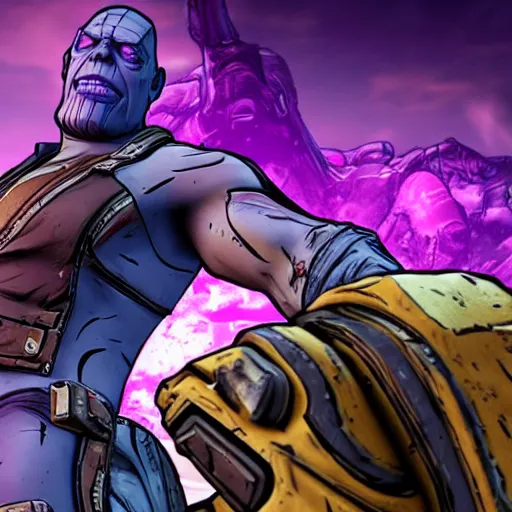 Image similar to Screenshot from new Borderlands DLC featuring Thanos, 8k photorealistic