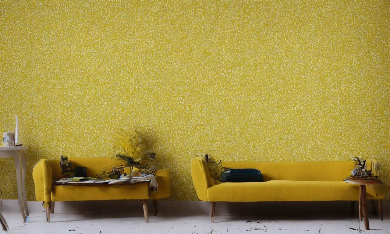 Image similar to mono yellow wallpaper with damp carpet sort of damaged