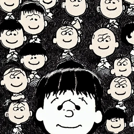 Image similar to charlie brown in a Junji Ito manga