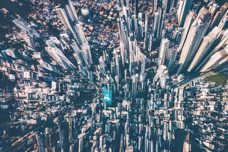 Prompt: futuristic city, aerial view, drone photography, cinematic, mountains and ocean