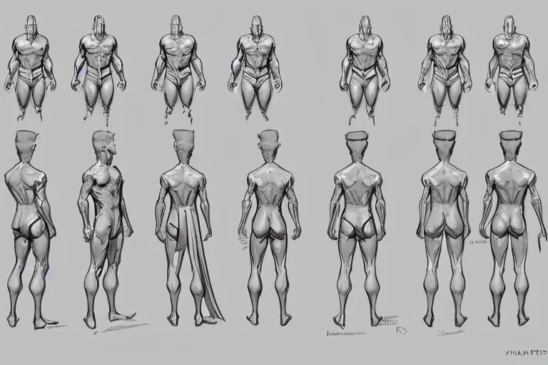 A Model Sheet Contaning A Hero In The Front Back And Stable Diffusion