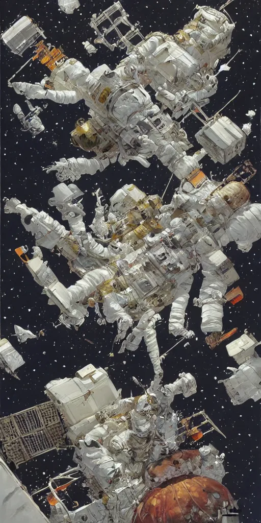 Image similar to oil painting scene from space station by kim jung gi