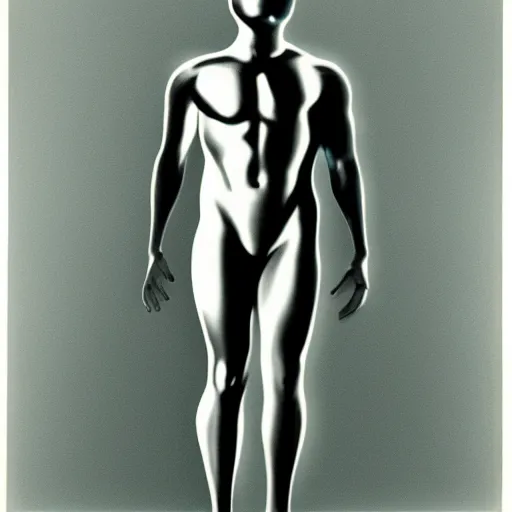 Image similar to full body portrait of the silver surfer, in style of robert mapplethorpe, 3 5 mm,