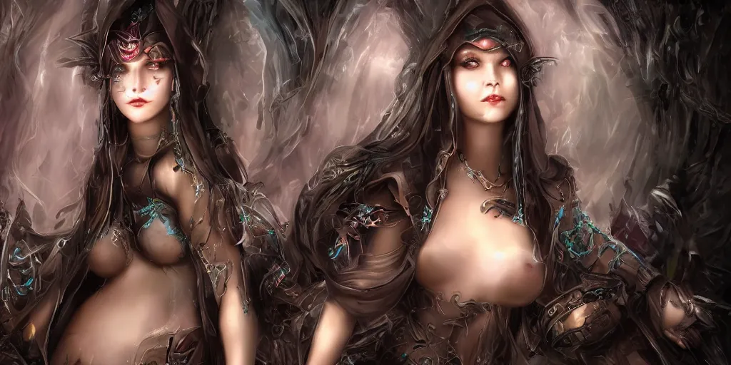 Image similar to minatory precipice cyber sisters of Moriae, cyber embellishment, beautiful woman face, 8k resolution