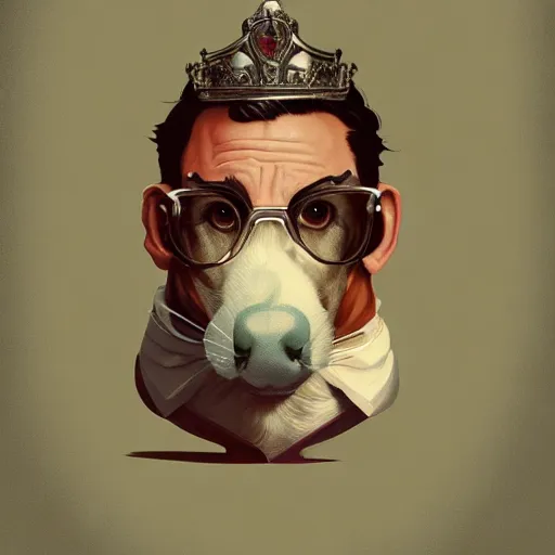 Image similar to ripped physique crown collar leash Man portrait Sherlock Patrick Bateman snout Detective Anthropomorphic furry fuzzy fashion vogue Dachsund man wearing a Dachsund costume wearing an Executive costume gerald brom bastien grivet greg rutkowski norman rockwell portrait face head snout ears eyes illustration tombow