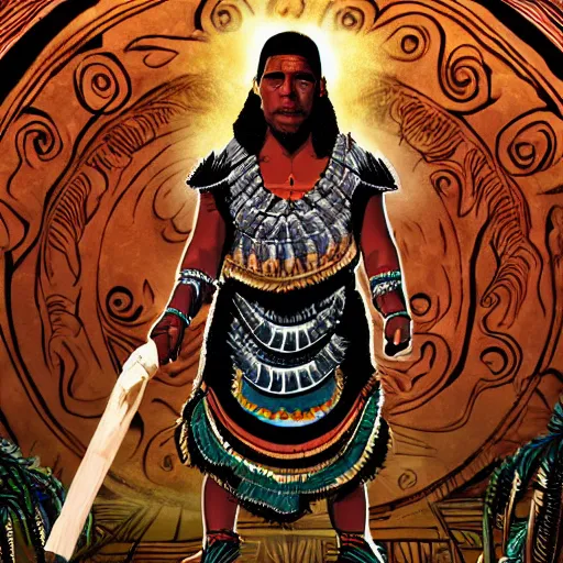 Image similar to james earl jones from zamunda as mayan shaman in apocalypto manga style 4 k illustration