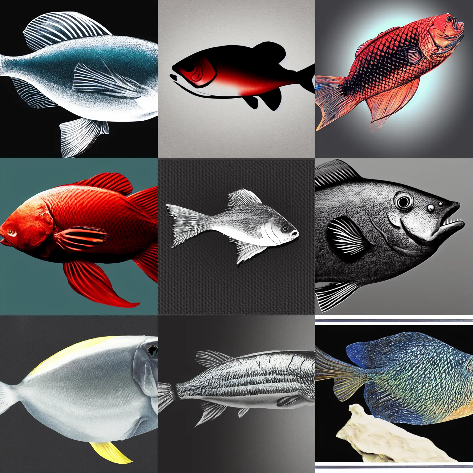 Prompt: fish side profile, black background, hyper - realistic