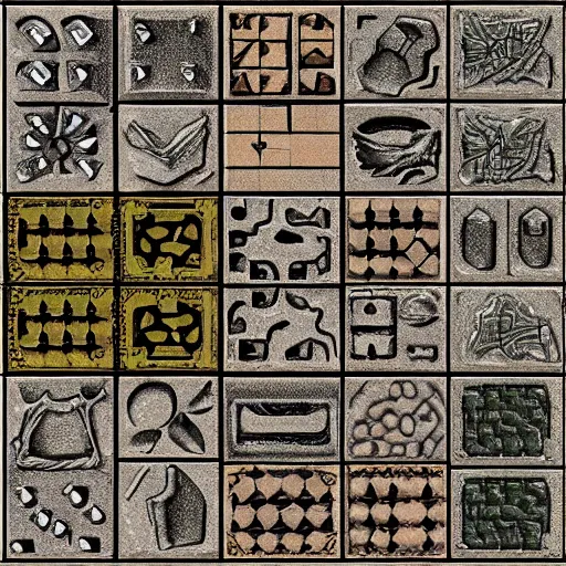 Prompt: a pack of 2. 5 d isometric tiles, high fantasy, medieval, alchemy, magical laboratory