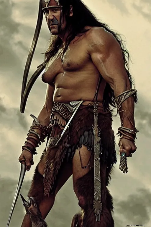 Prompt: concept art of clive owen as conan the barbarian