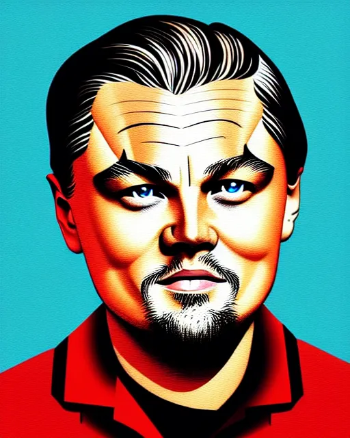 Image similar to painting portrait of leonardo dicaprio as a carp fish, cartoon, warm lighting, leonardo dicaprio has an carp fish body, movie poster, illustration by bartek fedyczak, erak note, tooth wu, neil richards, kan liu, siwoo kim, jisu choe, trending on art station