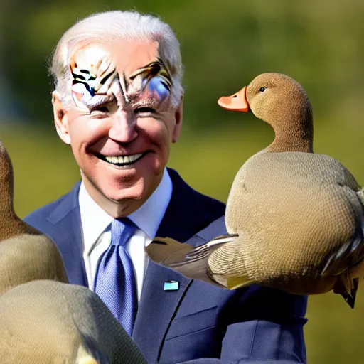 Image similar to Joe Biden holding a mallard duck