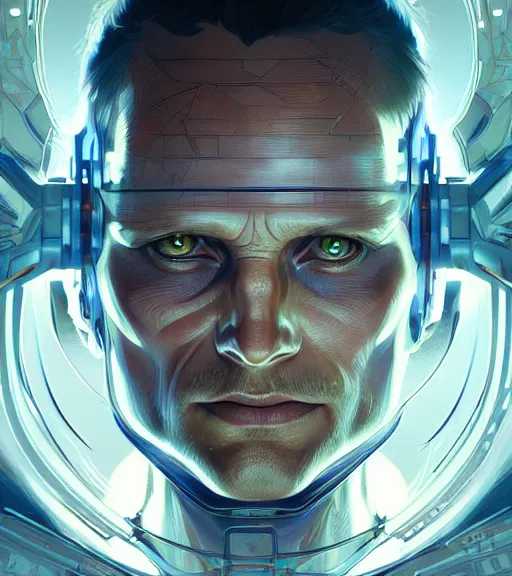 Image similar to symmetry portrait of viggo mortensen cyberborg ultra detailed, intricate, anime, dynamic lighting, digital art, digital painting, art station, wlop, sharp focus, illustration, art by artgerm and greg rutkowski and alphonse mucha