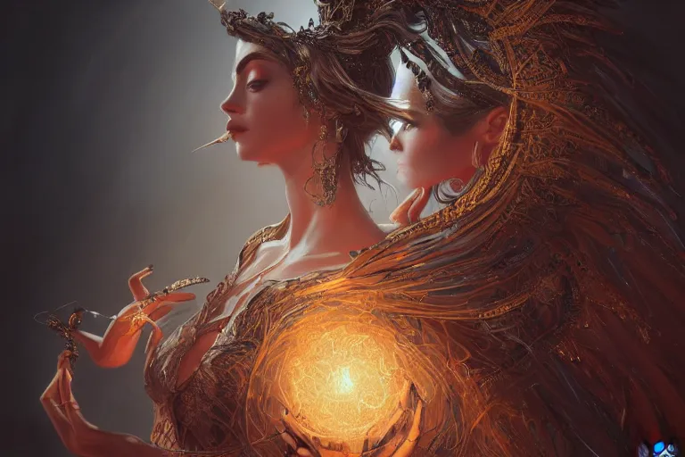 Image similar to Magician, female, fantasy, bangles, explosion, dramatic, intricate, elegant, highly detailed, digital painting, artstation, concept art, smooth, sharp focus, illustration, art by Gustave Dore, octane render