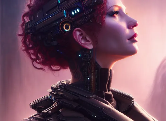 Image similar to portrait shot of a christina hendricks wearing cyberpunk clothing in cyberpunk 2 0 7 7, intricate, elegant, highly detailed, centered, digital painting, artstation, concept art, smooth, sharp focus, illustration, artgerm, tomasz alen kopera, peter mohrbacher, donato giancola, joseph christian leyendecker, wlop, boris vallejo