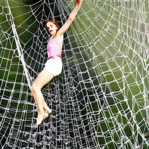 Prompt: emma watson hanging from a giant spider web, associated press