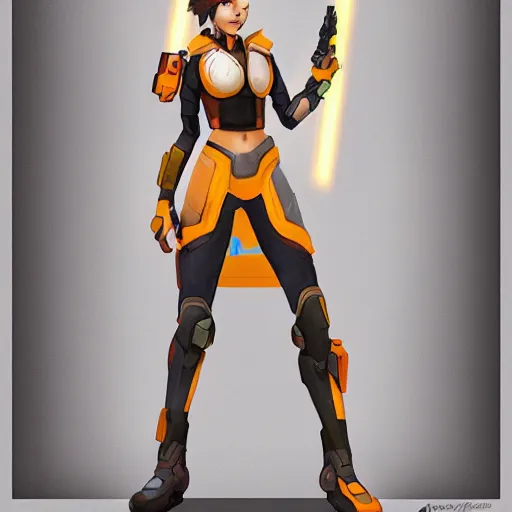 Image similar to tracer from overwatch, character portrait, concept art by ashleyloob dore