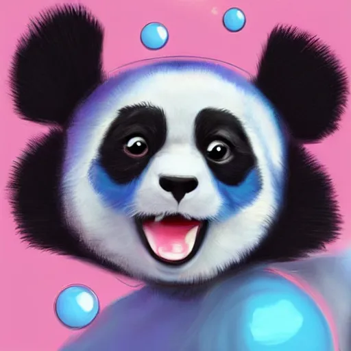 Prompt: Cute little blue panda playing with bubbles digital art trending on artstation by greg rutkowsky by Artgerm by James Gurney