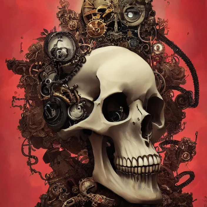 Image similar to a beautiful painting of a steampunk skull by sergey kolesov and vania zouravliov and pascal blanche and rhads. in style of colorful comic noir illustration, symmetry, hyper detailed. octane render. trending on artstation