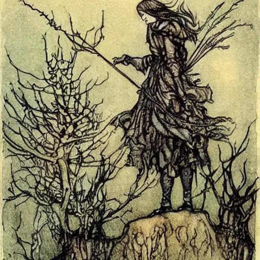 Image similar to tiktok, arthur rackham illustration, extremely high quality