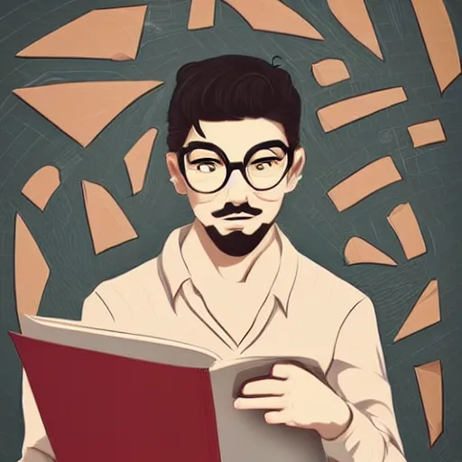 Prompt: a medium - age spanish man with glasses who writtes a very good newsletter, clean cel shaded vector art. shutterstock. behance hd by lois van baarle, artgerm, helen huang, by makoto shinkai and ilya kuvshinov, rossdraws, illustration