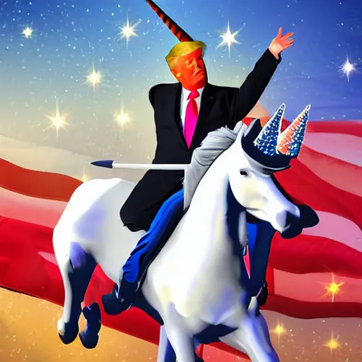 Prompt: Trump dressed as a cowboy riding a unicorn into a medieval battle against Nancy Pelosi, Digital Art