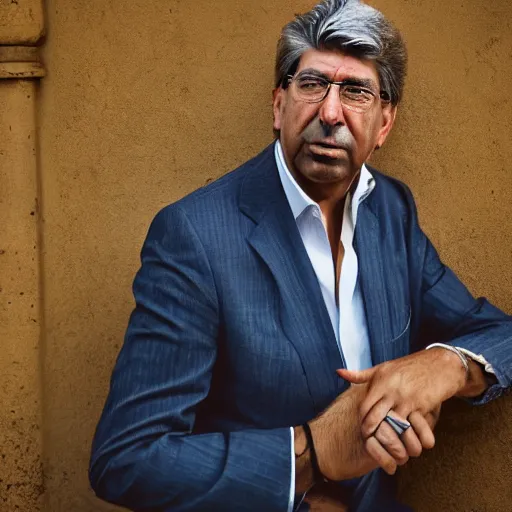 Prompt: very detailed and textured photo portrait of Patrick Balkany, by Steve McCurry, 50mm 4k