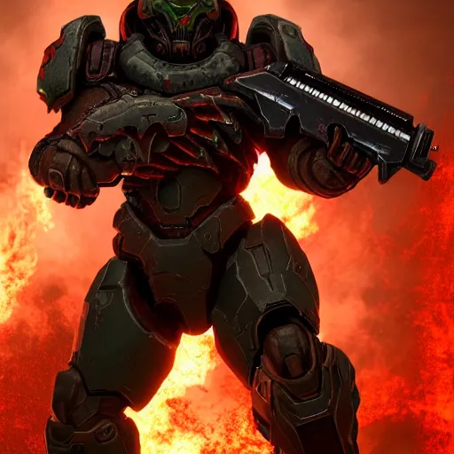 Image similar to doom slayer from doom eternal, photography