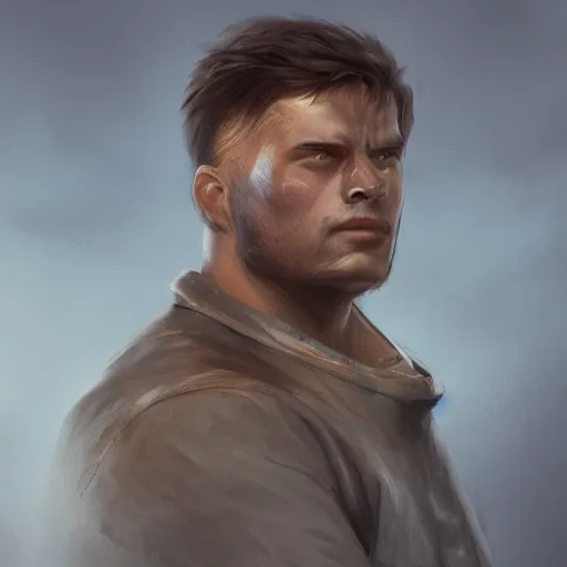 Prompt: a head - on detailed oil portrait of a round - faced male martial artist, by charlie bowater, lise deharme, wlop, trending on artstation, dungeon and dragons art, l critical role