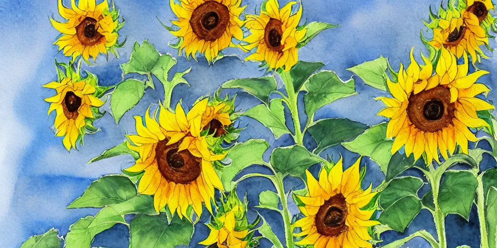 Image similar to sunflowers, watercolor, detailed, white background