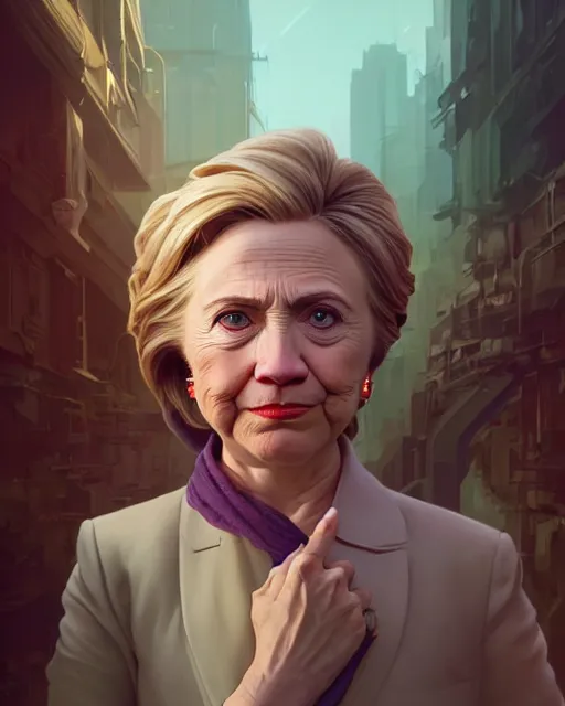 Image similar to highly detailed vfx portrait of a ferocious hillary clinton, stephen bliss, unreal engine, greg rutkowski, loish, rhads, beeple, makoto shinkai and lois van baarle, ilya kuvshinov, rossdraws, tom bagshaw, alphonse mucha, global illumination, detailed and intricate environment