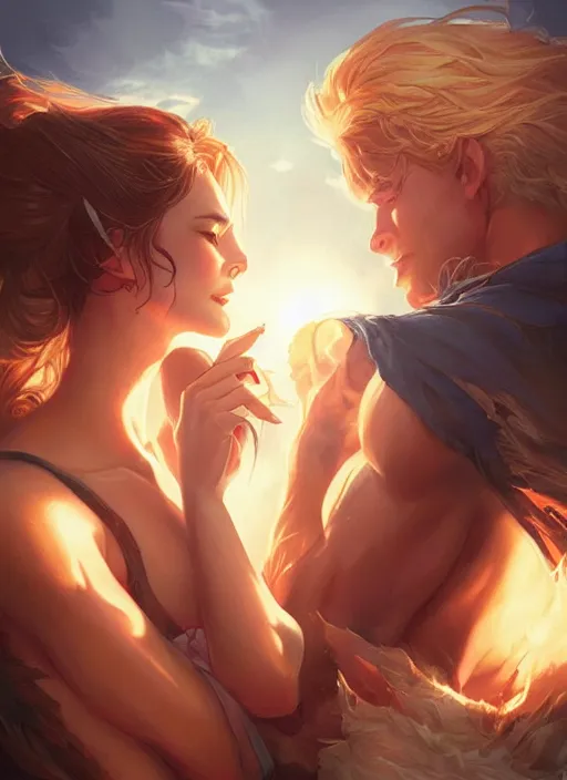 Image similar to a cheesy romance novel cover by artgerm and greg rutkowski and magali villanueve